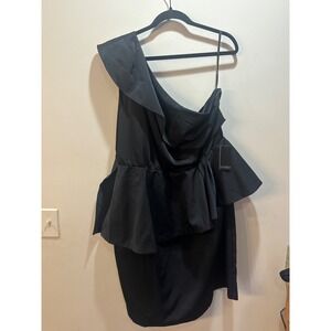 NWT ELOQUII Studio‎ Black One Shoulder Ruffle Peplum Dress Size 20